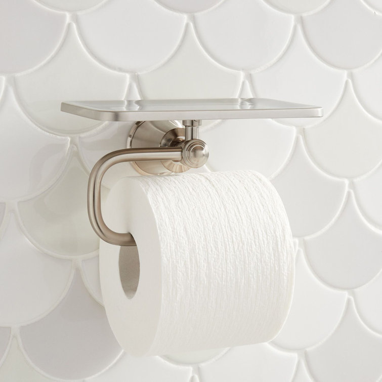 Brushed Nickel Wall-Mount Toilet Paper Holder with Shelf