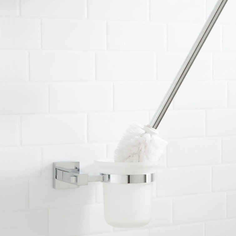 Chrome Wall-Mounted Toilet Brush and Frosted Glass Holder