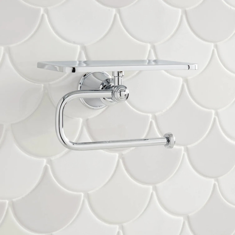 Chrome Wall-Mounted Toilet Paper Holder with Shelf
