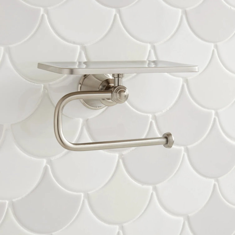 Brushed Nickel Wall-Mount Toilet Paper Holder with Shelf
