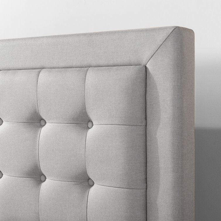 Dark Grey Queen Upholstered Platform Bed with Tufted Headboard