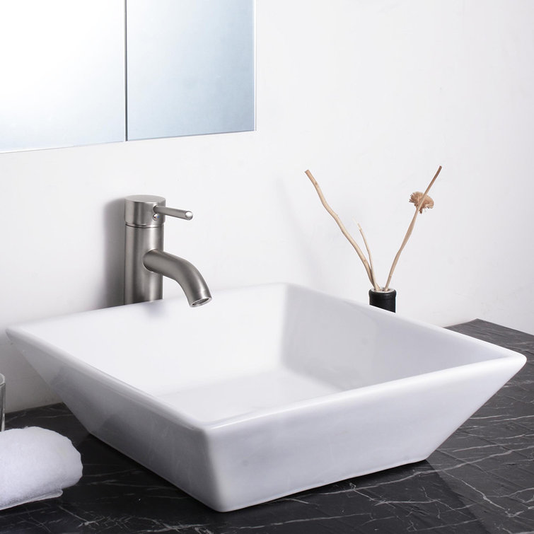 Aquaterior 16'' White Ceramic Square Bathroom Vessel Sink