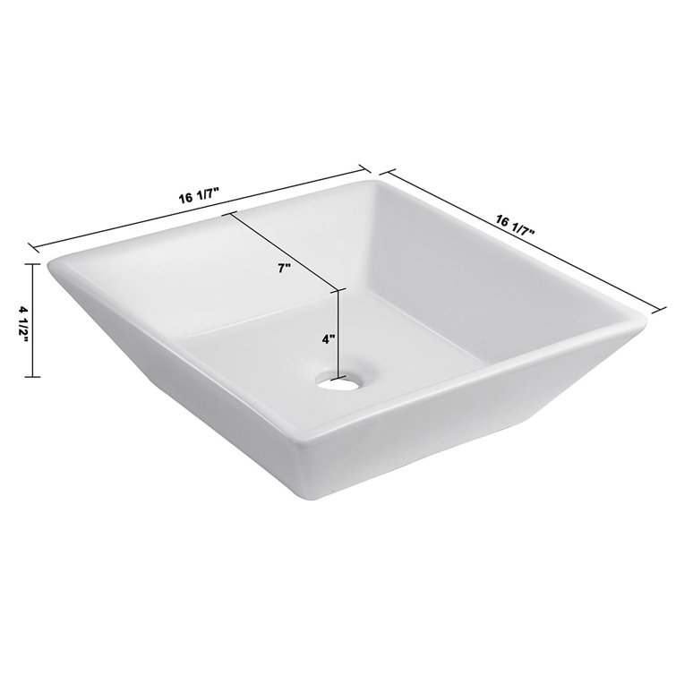 Aquaterior 16'' White Ceramic Square Bathroom Vessel Sink