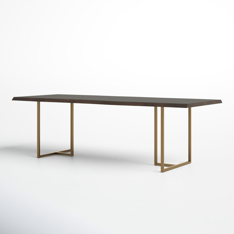 Rectangular Brown Reclaimed Wood Dining Table with Gold Frame