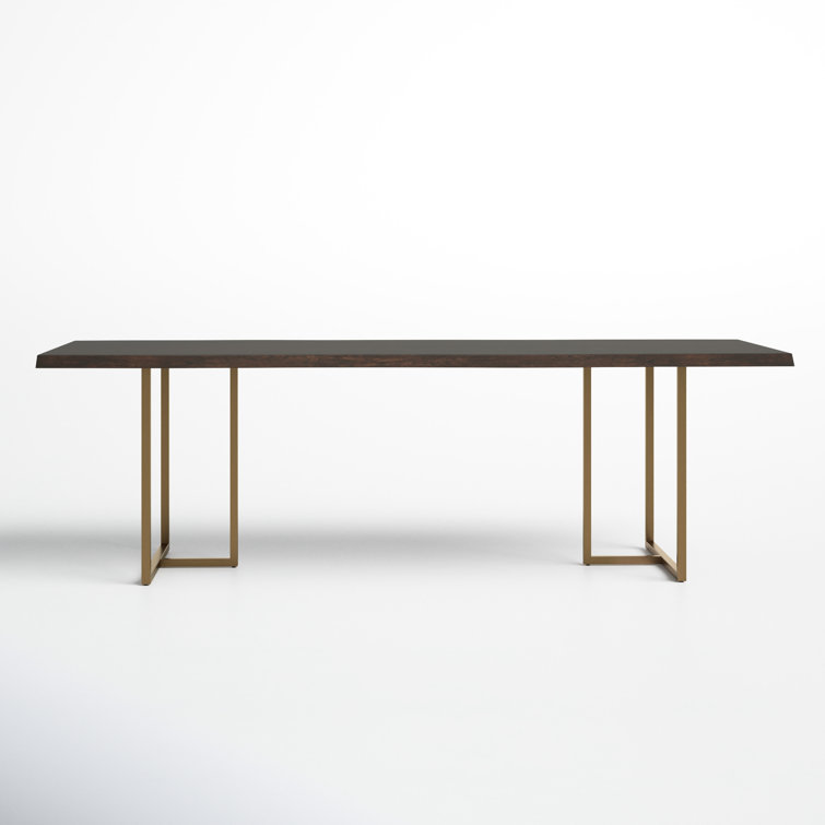 Rectangular Brown Reclaimed Wood Dining Table with Gold Frame