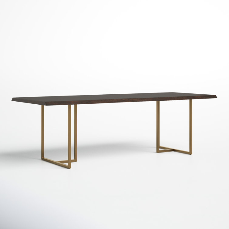 Rectangular Brown Reclaimed Wood Dining Table with Gold Frame