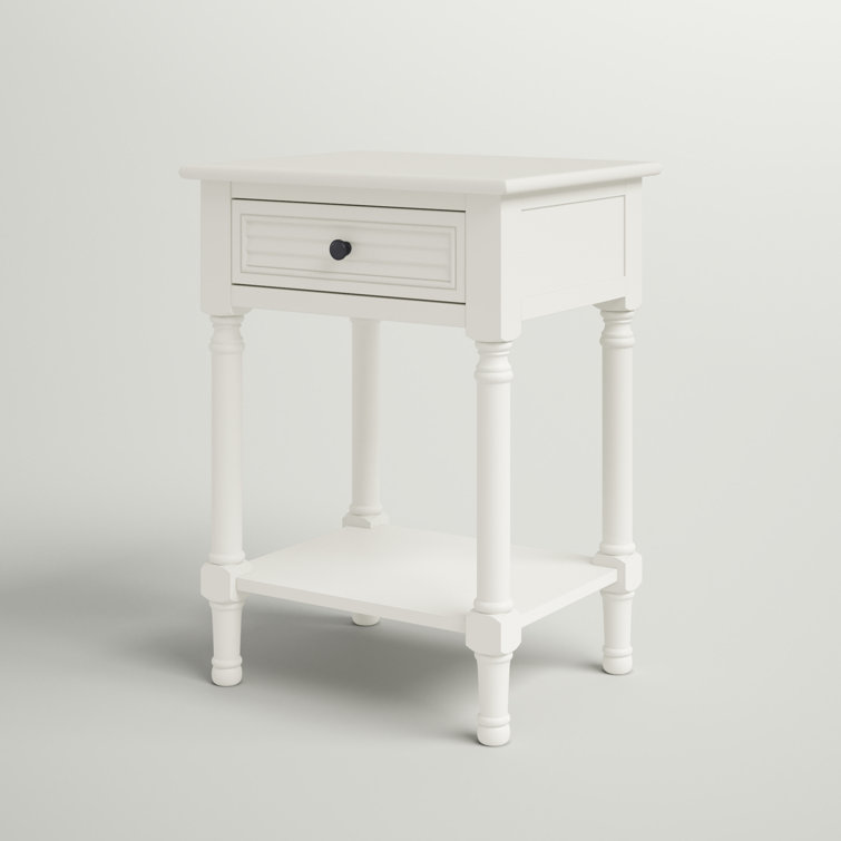 Tate Distressed White Wood Accent Table with Carved Details