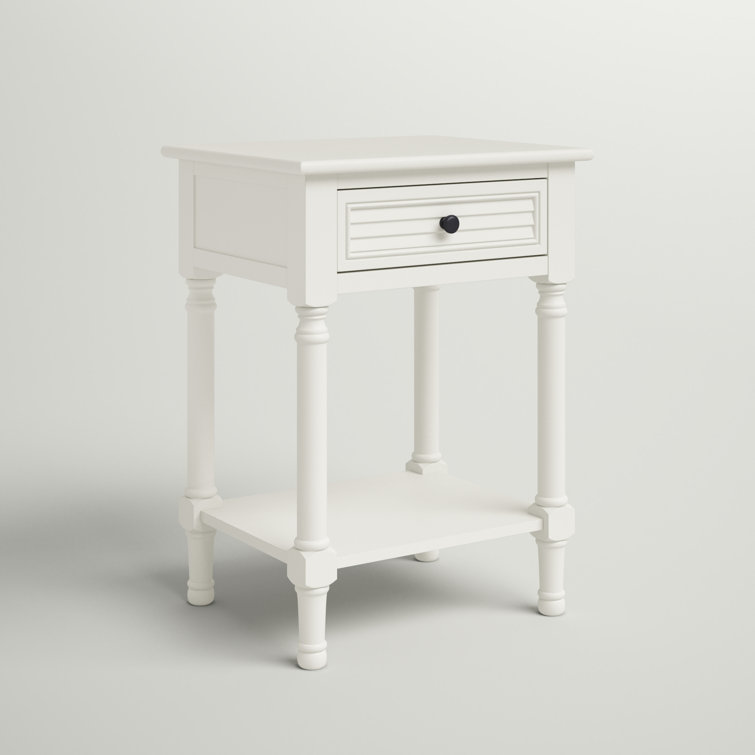 Tate Distressed White Wood Accent Table with Carved Details