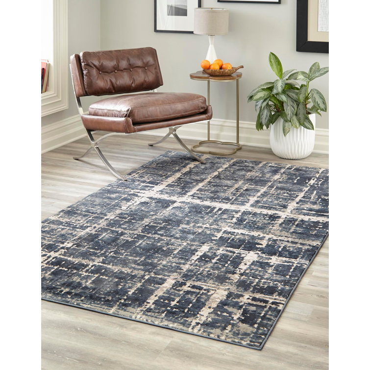 Navy Blue Rectangular Easy-Care Synthetic 8' x 10' Rug