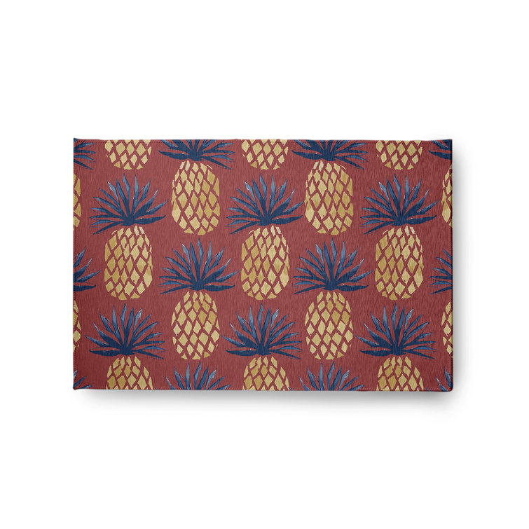 Ligonberry Red Pineapple Stripe Chenille Rug, 5' x 7'