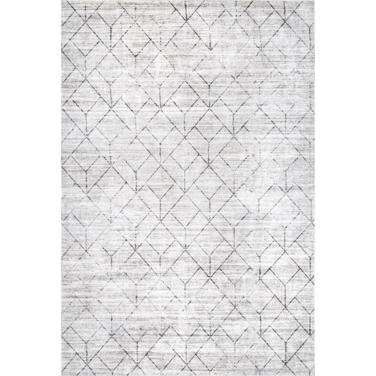 Gray Geometric Machine Washable Synthetic Area Rug 4' x 6'