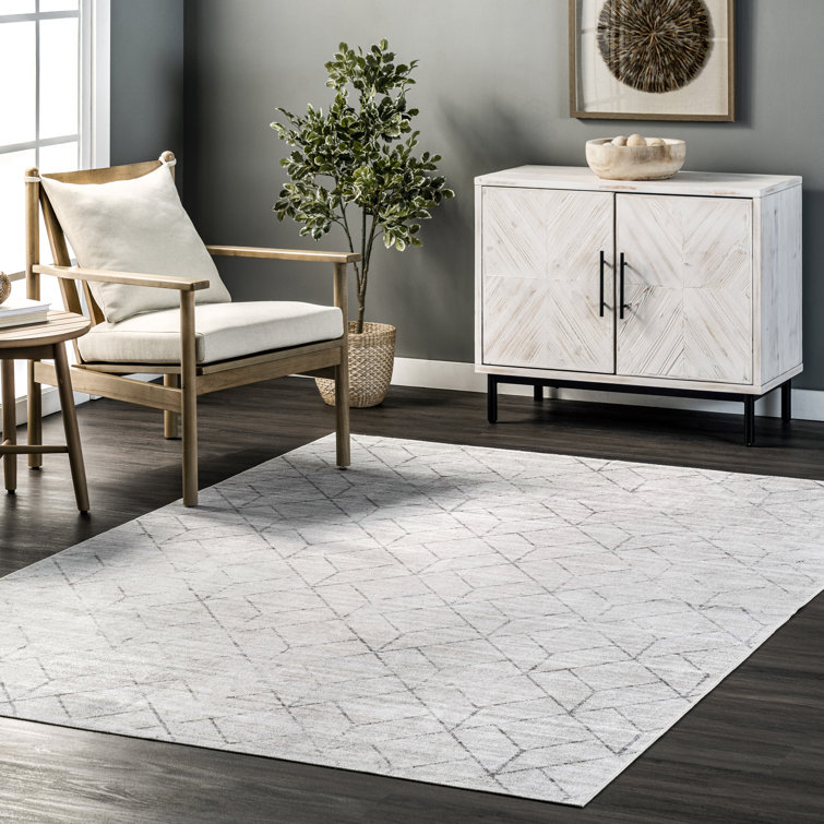 Gray Geometric Machine Washable Synthetic Area Rug 4' x 6'