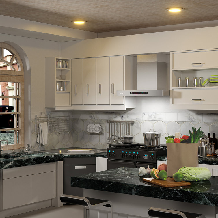 30-Inch Silver Stainless Steel Wall Mounted Range Hood with Charcoal Filter