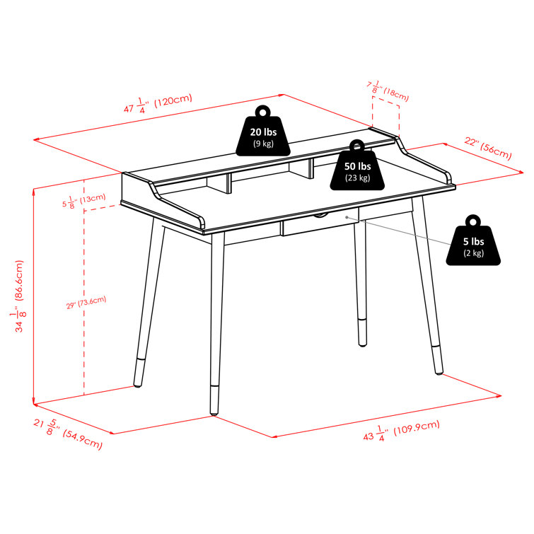 Winsome Walnut 47" Contemporary Writing Desk with Drawer