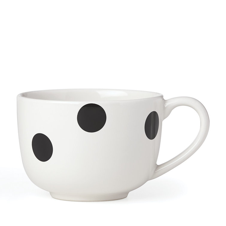 White and Black Ceramic Polka Dot Latte Mug