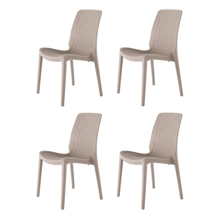 Taupe Sun Resistant Rattan Outdoor Dining Chair Set of Four