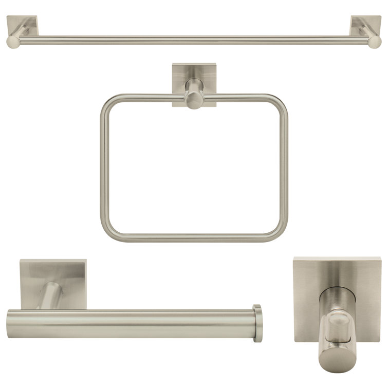 Satin Nickel 18" Modern Metal 4-Piece Bathroom Hardware Set