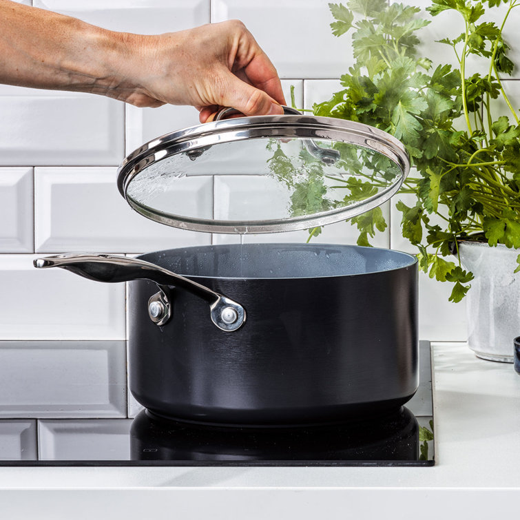 Gray Aluminum Nonstick Induction Safe Saucepan Set with Lids