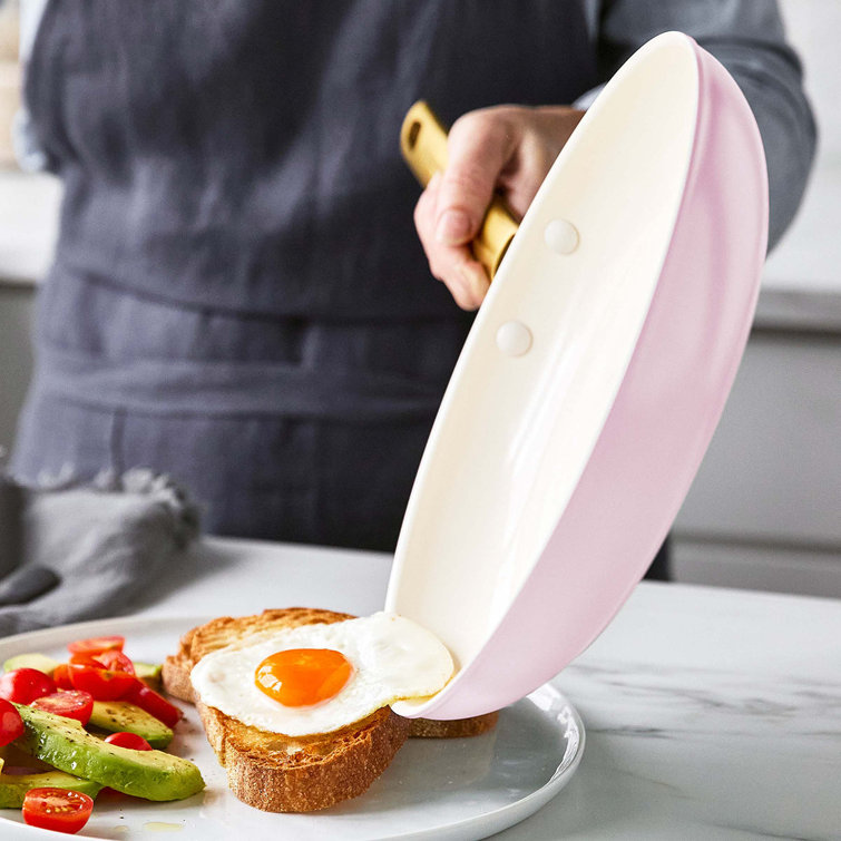 Blush Pink Ceramic Nonstick 10-Piece Cookware Set with Gold Handles
