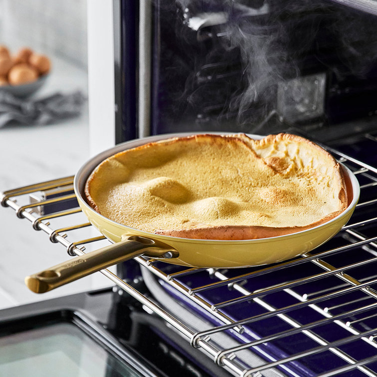 Sunrise Yellow Ceramic Nonstick 10-Piece Cookware Set with Gold Handles