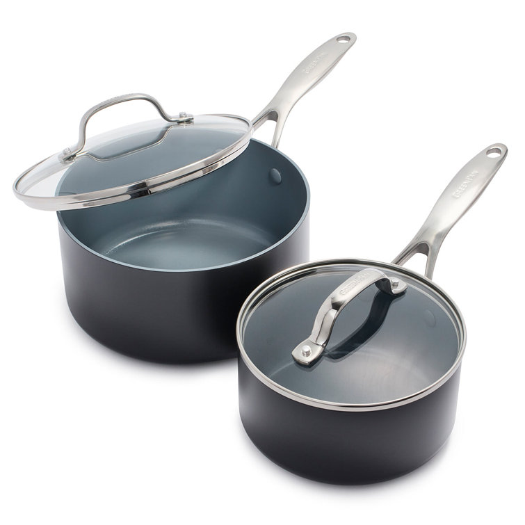 Gray Aluminum Nonstick Induction Safe Saucepan Set with Lids