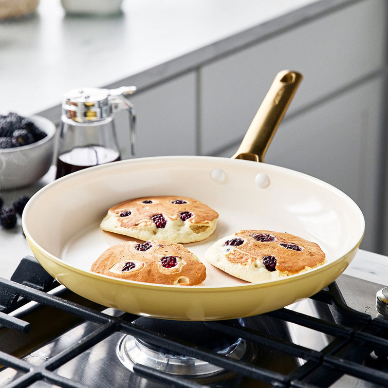 Sunrise Yellow Ceramic Nonstick 10-Piece Cookware Set with Gold Handles