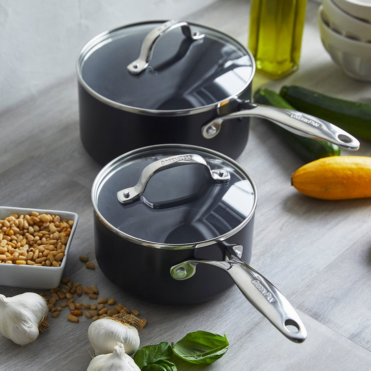 Gray Aluminum Nonstick Induction Safe Saucepan Set with Lids