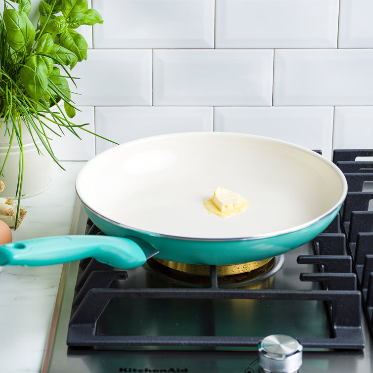 Turquoise 10" Aluminum Ceramic Nonstick Fry Pan with Lid