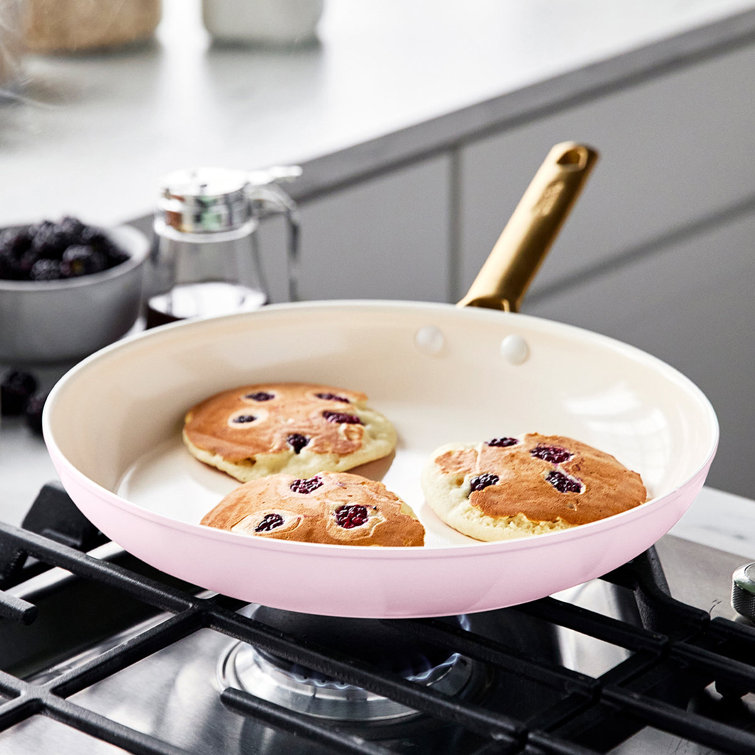 Blush Pink Ceramic Nonstick 10-Piece Cookware Set with Gold Handles