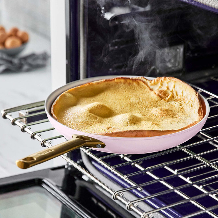 Blush Pink Ceramic Nonstick 10-Piece Cookware Set with Gold Handles