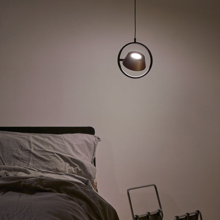 Black LED Drum Pendant Light with Bronze Shade