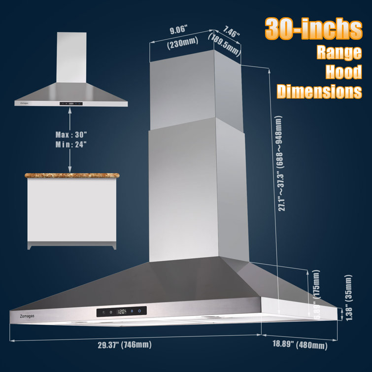 30'' Stainless Steel Convertible Wall Mount Range Hood