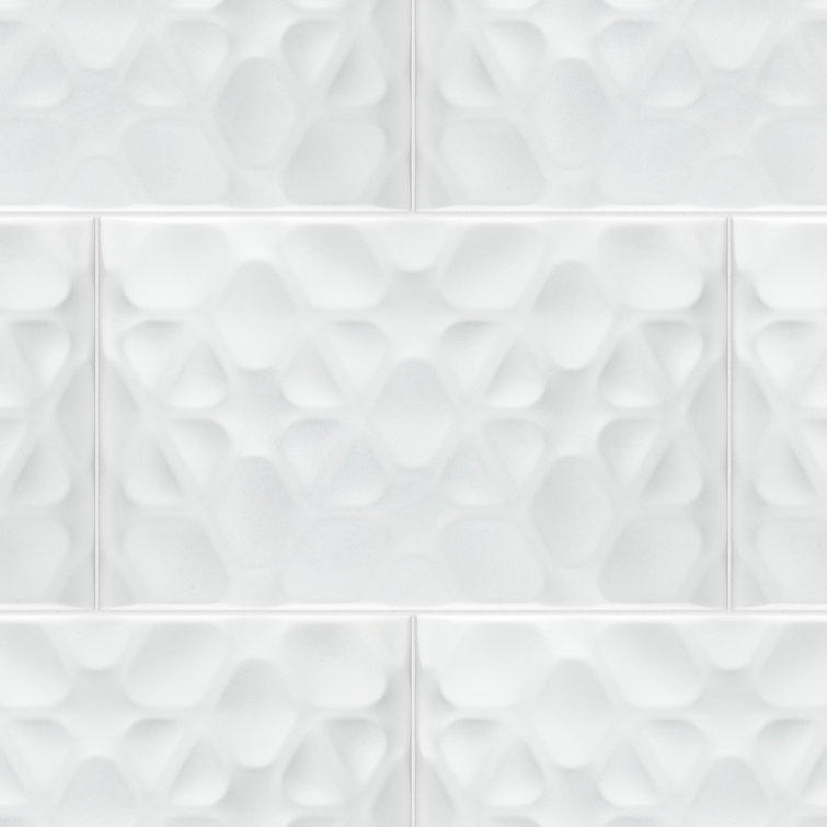 Matte White Geometric Ceramic Wall Tile