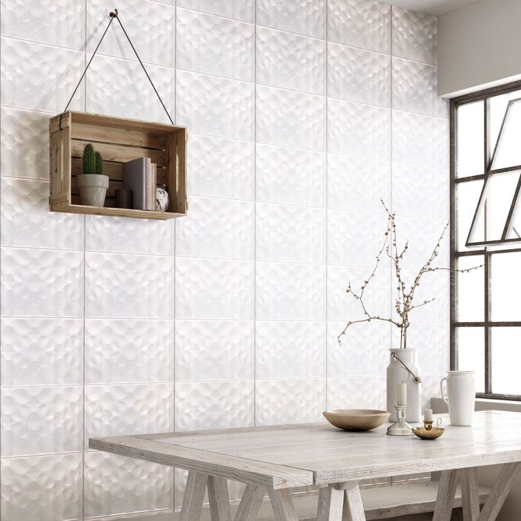 Matte White Geometric Ceramic Wall Tile