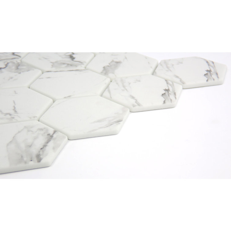 Echo Calacata White Hexagon Glass Mosaic Tile