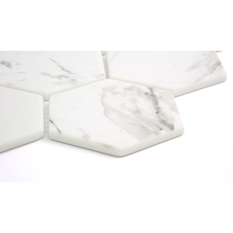 Echo Calacata White Hexagon Glass Mosaic Tile