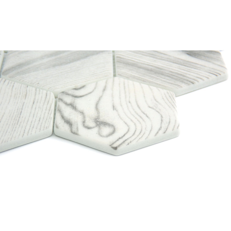 Echo Hex 3" Ivory Glass Mosaic Tile for Modern Indoor Spaces