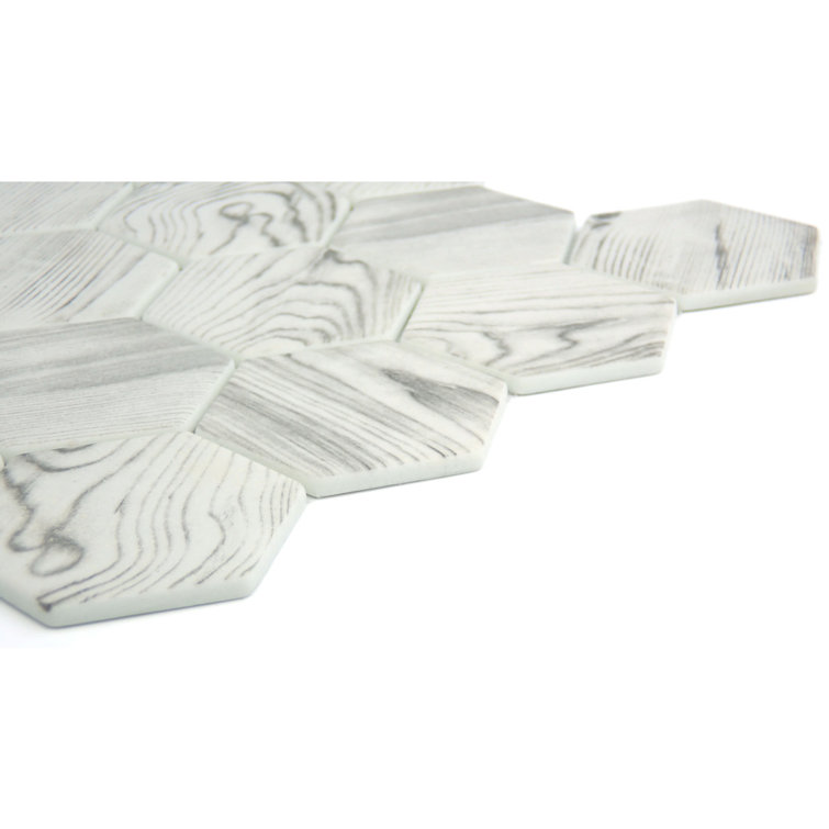 Echo Hex 3" Ivory Glass Mosaic Tile for Modern Indoor Spaces