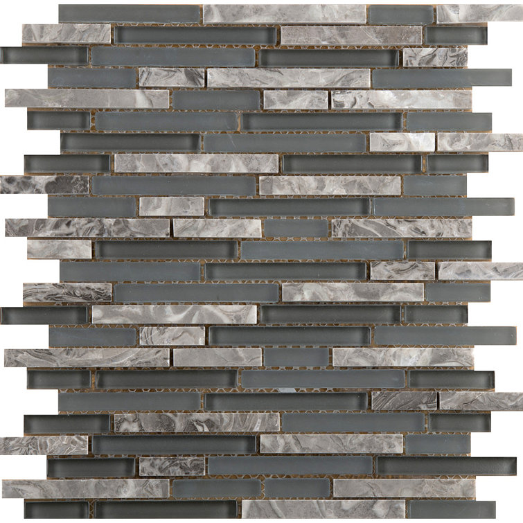 Gray Glass and Stone Blend Linear Mosaic Wall Tile