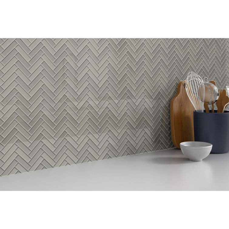 Grace 9.76" Glossy Glass Herringbone Shower Tile