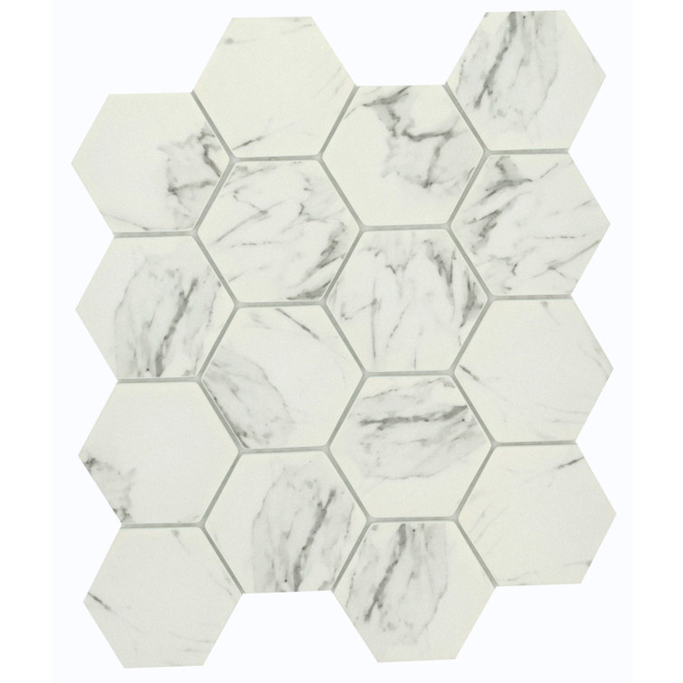 Echo Calacata White Hexagon Glass Mosaic Tile