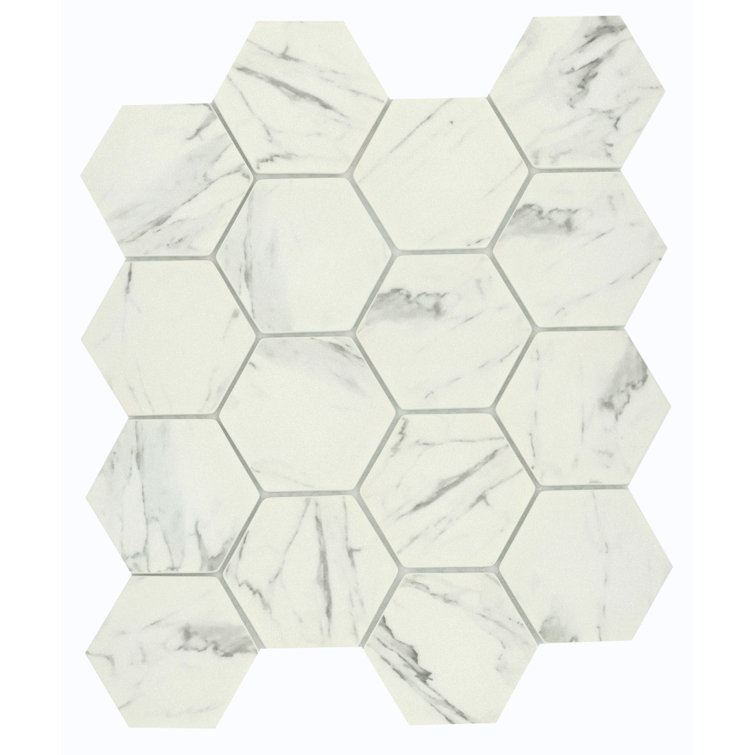 Echo Calacata White Hexagon Glass Mosaic Tile