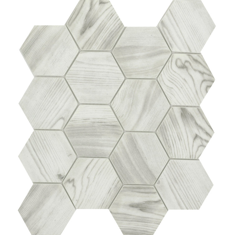 Echo Hex 3" Ivory Glass Mosaic Tile for Modern Indoor Spaces