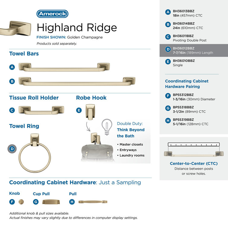Highland Ridge Golden Champagne Wall Mounted Towel Ring