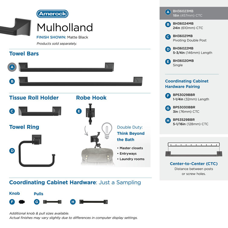 Mulholland Matte Black 18-Inch Wall Mounted Towel Bar