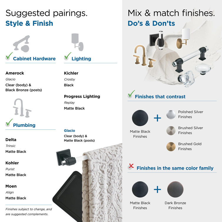 Glacio 8 Inch Clear and Matte Black Wall Mounted Towel Bar