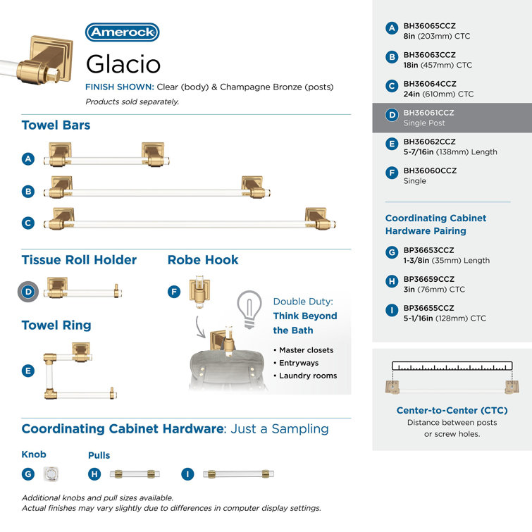 Glacio Clear and Champagne Bronze Single Post Toilet Paper Holder