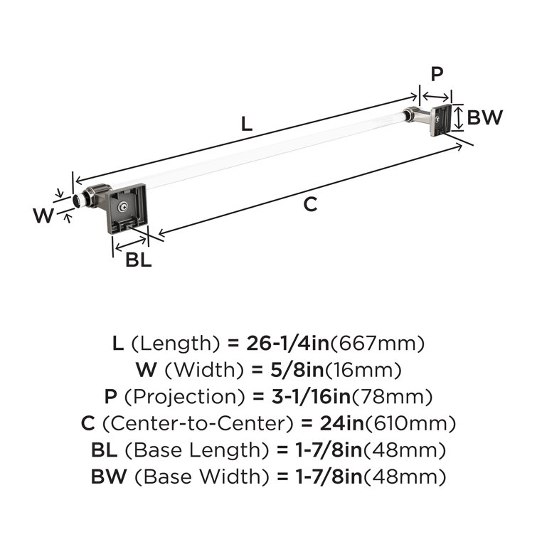 Glacio 24-Inch Clear and Brushed Nickel Wall Mounted Towel Bar