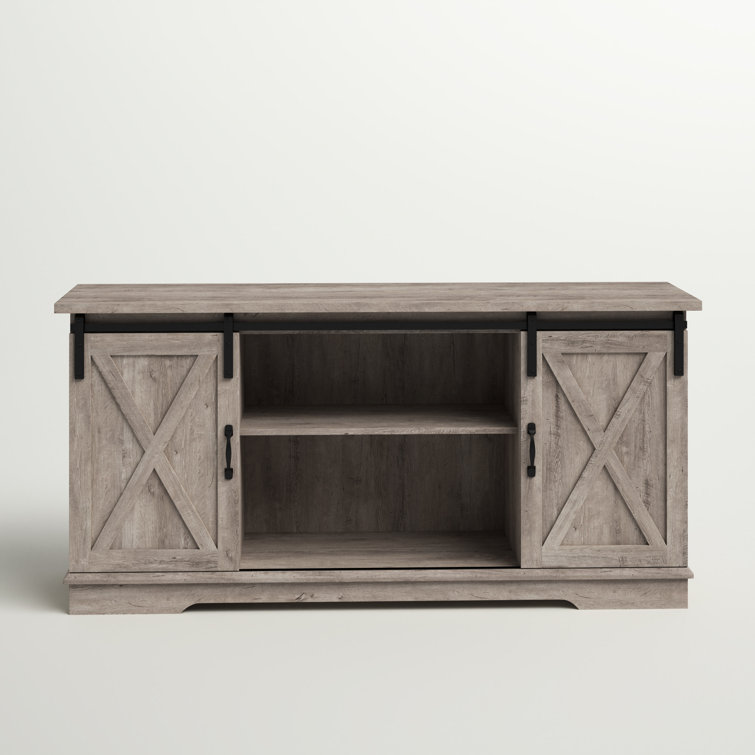 70" Gray Wash Sliding Barn Door TV Stand with Cabinet