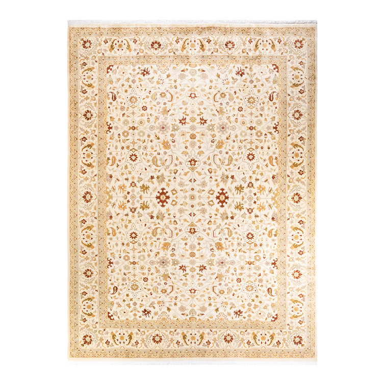 Ivory Hand-Knotted Wool Rectangular Area Rug 9' 1" x 12' 1"